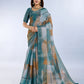 Teal Geometric Printed Saree