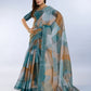 Teal Geometric Printed Saree