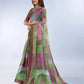 Green & Pink Abstract Printed Saree
