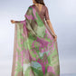 Green & Pink Abstract Printed Saree