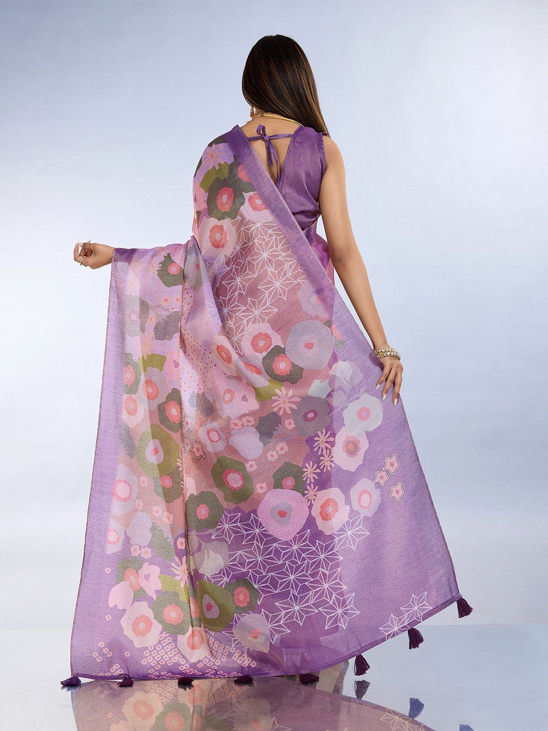 Lavender Multicolor Floral Printed Saree