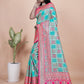 Turquoise & Pink Banarasi Silk Saree with Silver Zari Elegance