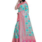 Turquoise & Pink Banarasi Silk Saree with Silver Zari Elegance