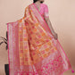 Orange and Pink Banarasi Silk Saree with Silver Zari Detailing