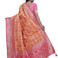 Orange and Pink Banarasi Silk Saree with Silver Zari Detailing