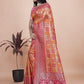 Orange and Pink Banarasi Silk Saree with Silver Zari Detailing