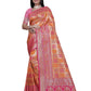 Orange and Pink Banarasi Silk Saree with Silver Zari Detailing