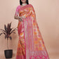 Orange and Pink Banarasi Silk Saree with Silver Zari Detailing