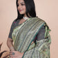 Mint Green Banarasi Silk Saree with Silver & Emerald Zari Weaving