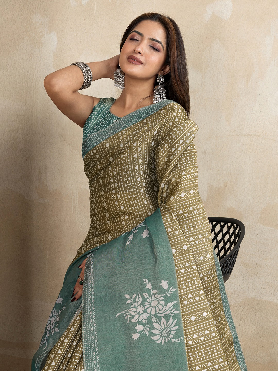 Olive Green Ethnic Printed Erode Anmol Silk Saree