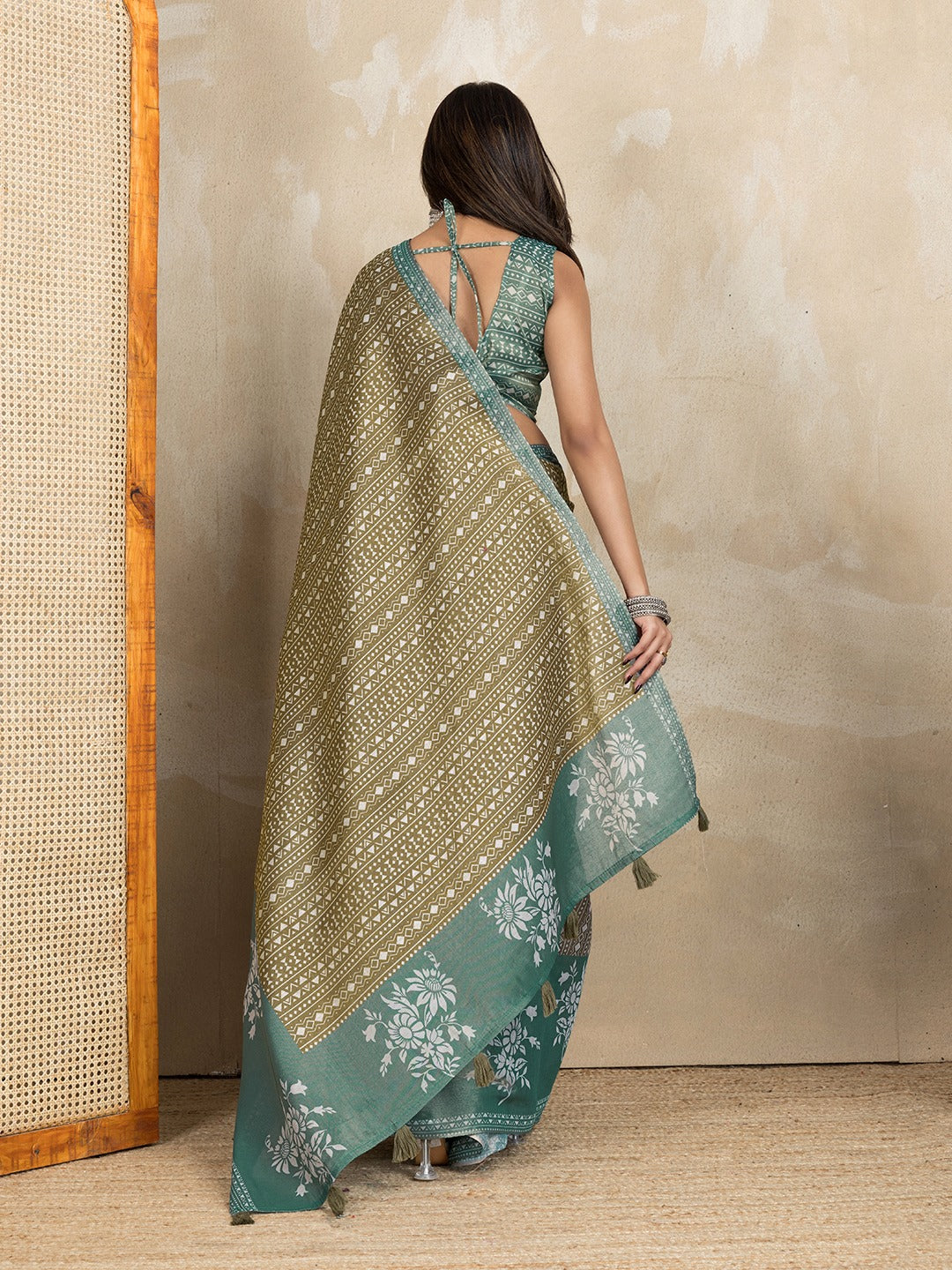 Olive Green Ethnic Printed Erode Anmol Silk Saree