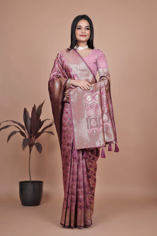 Golden Glow in Pink Banarasi