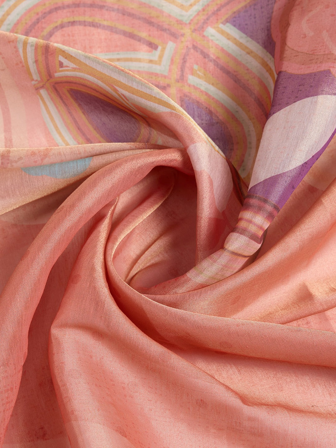 Coral & Lavender Abstract Erode Anmol Silk Saree