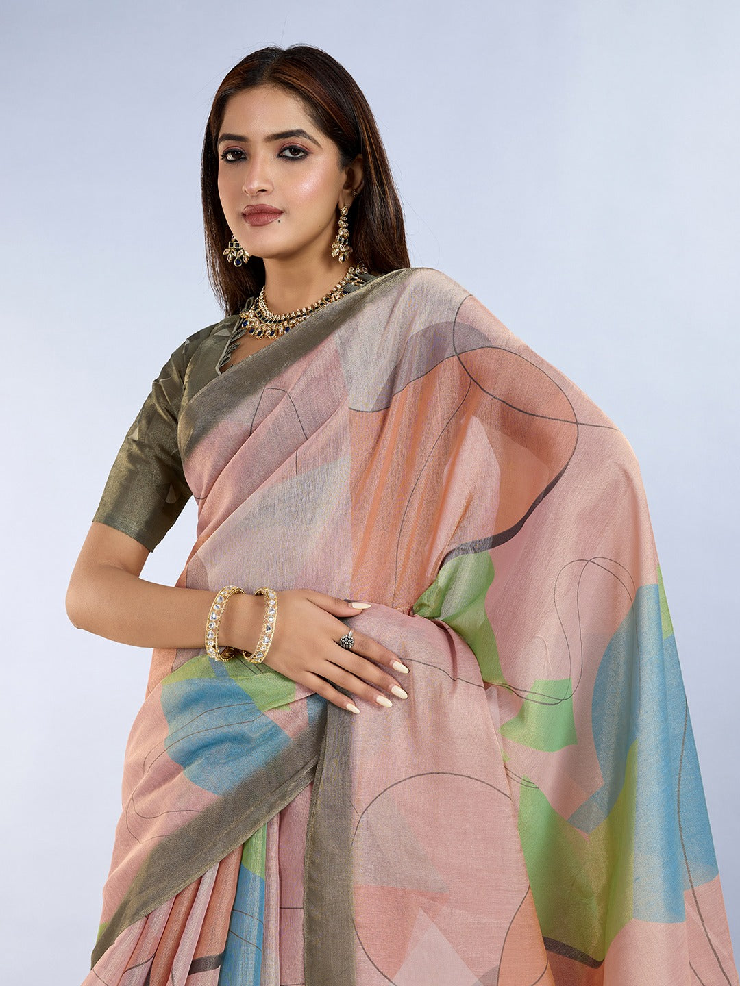 Subtle Pastel Geometric Erode Anmol Silk Saree