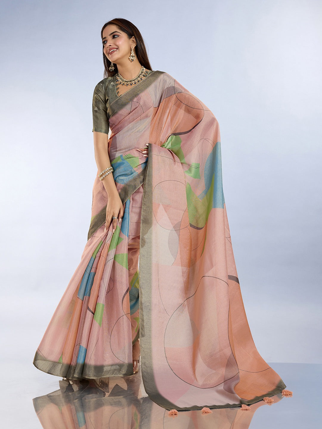 Subtle Pastel Geometric Erode Anmol Silk Saree