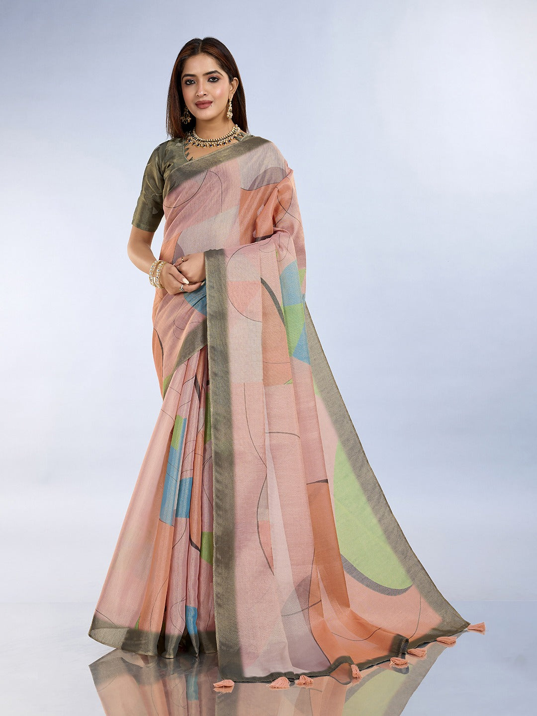 Subtle Pastel Geometric Erode Anmol Silk Saree