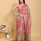 Elegant Pink-Green Jacquard Linen Cotton Saree