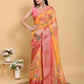 Vibrant Sunshine Yellow Floral Print Linen Cotton Saree