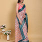 Elegant Pink Floral Print Linen Cotton Saree