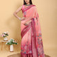Sunset Pink Abstract Floral Print Linen Cotton Saree