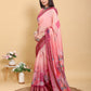 Sunset Pink Abstract Floral Print Linen Cotton Saree