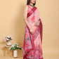 Sunset Pink Abstract Floral Print Linen Cotton Saree