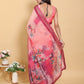 Sunset Pink Abstract Floral Print Linen Cotton Saree