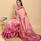 Sunset Pink Abstract Floral Print Linen Cotton Saree