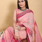 Sunset Pink Abstract Floral Print Linen Cotton Saree