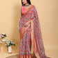 Mauve Floral Print Linen Cotton Saree