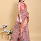 Mauve Floral Print Linen Cotton Saree