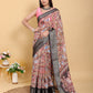 Artistic Pink Multi-Print Linen Cotton Saree