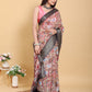 Artistic Pink Multi-Print Linen Cotton Saree