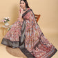 Artistic Pink Multi-Print Linen Cotton Saree