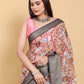 Artistic Pink Multi-Print Linen Cotton Saree