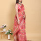 Bold Red Artistic Print Linen Cotton Saree