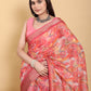 Bold Red Artistic Print Linen Cotton Saree
