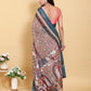 Artistic Brown & Teal Motif Linen Cotton Saree