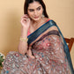 Artistic Brown & Teal Motif Linen Cotton Saree