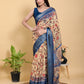 Artistic Brown & Teal Motif Linen Cotton Saree