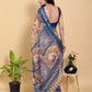 Artistic Brown & Teal Motif Linen Cotton Saree