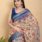 Artistic Brown & Teal Motif Linen Cotton Saree