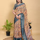 Artistic Mustard & Blue Floral Linen Cotton Saree
