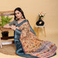 Artistic Mustard & Blue Floral Linen Cotton Saree