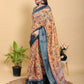 Artistic Mustard & Blue Floral Linen Cotton Saree