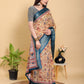 Artistic Mustard & Blue Floral Linen Cotton Saree