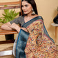 Artistic Mustard & Blue Floral Linen Cotton Saree