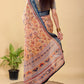 Artistic Mustard & Blue Floral Linen Cotton Saree