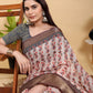 Beige Floral Print Linen Cotton Saree