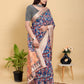 Artistic Navy & Copper Floral Linen Cotton Saree